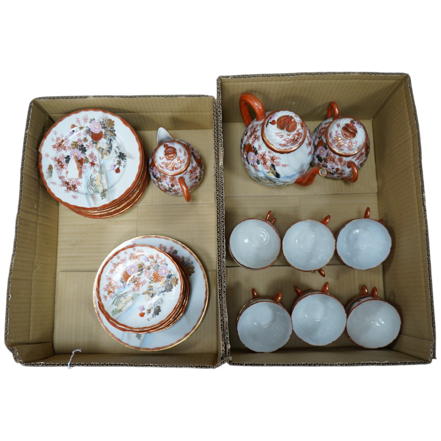 A Japanese egg shell porcelain tea set to include teapot, trios and milk jug. Condition - a few minor breakages, mostly good